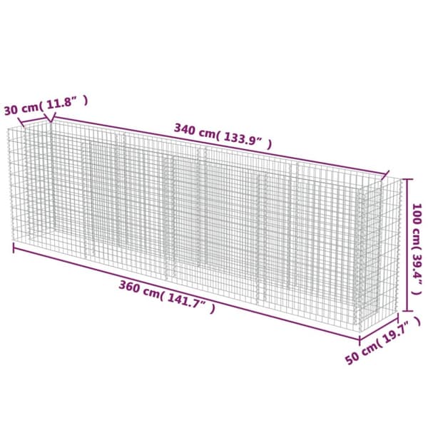 Plantekrukker - Living gabion-højbed 360x50x100 cm galvaniseret stål