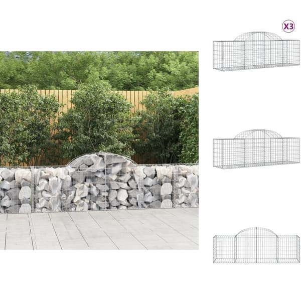 Plantekrukker - Living buede gabionkurve 3 stk. 200x50x60/80 cm galvaniseret jern