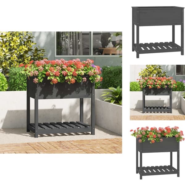 Plantekrukker - Living plantekasse med hylde 82,5x54x81 cm massivt fyrretræ grå