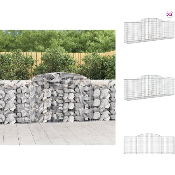 Plantekrukker - Living buede gabionkurve 3 stk. 300x50x100/120 cm galvaniseret jern