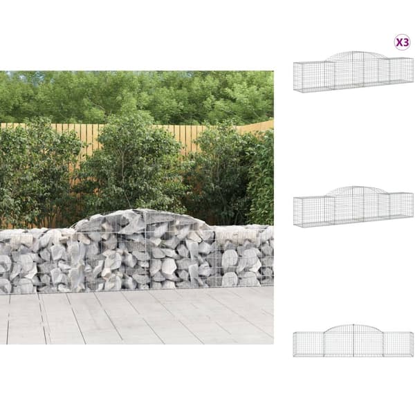 Plantekrukker - Living buede gabionkurve 3 stk. 300x50x60/80 cm galvaniseret jern