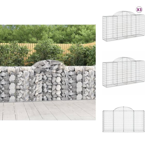 Plantekrukker - Living buede gabionkurve 3 stk. 200x50x100/120 cm galvaniseret jern