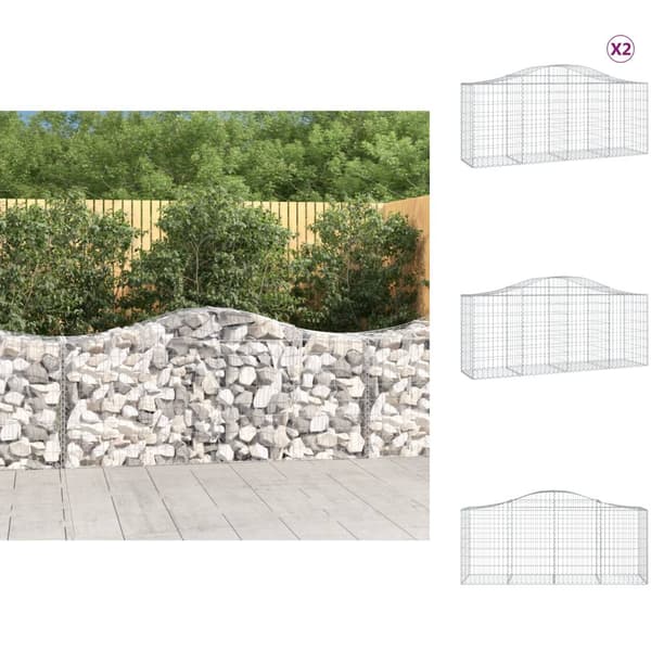 Plantekrukker - Living buede gabionkurve 2 stk. 200x50x80/100 cm galvaniseret jern