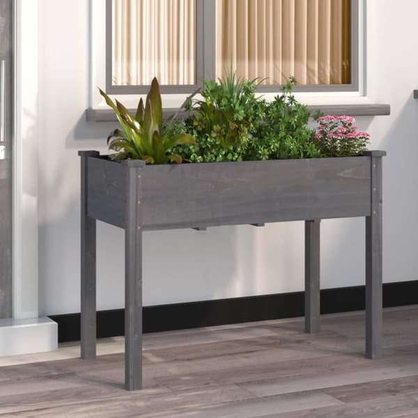 Krukor & odlingslådor - Living Odlingslåda med foder grå 118x59x76 cm massivt granträ