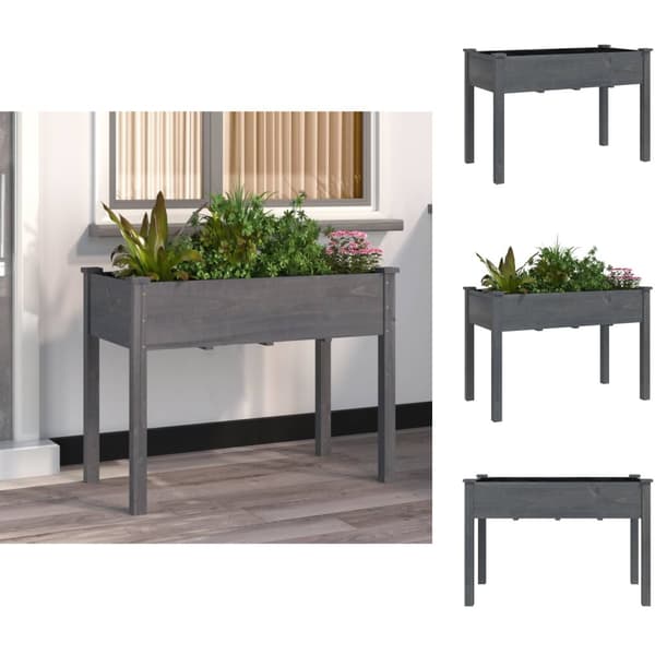 Krukor & odlingslådor - Living Odlingslåda med foder grå 118x59x76 cm massivt granträ