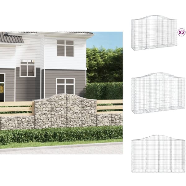 Plantekrukker - Living buede gabionkurve 2 stk. 200x50x120/140 cm galvaniseret jern