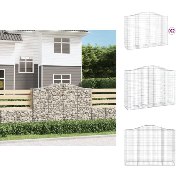 Plantekrukker - Living buede gabionkurve 2 stk. 200x50x140/160 cm galvaniseret jern