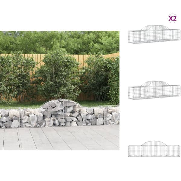 Plantekrukker - Living buede gabionkurve 2 stk. 200x50x40/60 cm galvaniseret jern