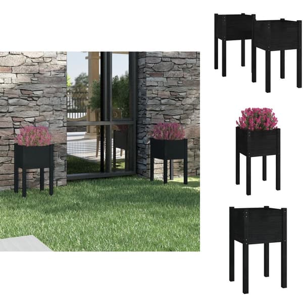 Plantekrukker - Living plantekasser 2 stk. 40x40x70 cm massivt fyrretræ sort