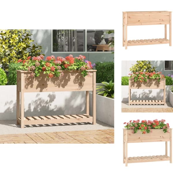 Plantekrukker - Living plantekasse med hylde 111,5x34,5x81 cm massivt fyrretræ