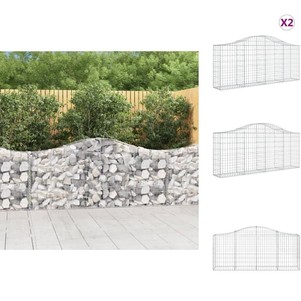 Plantekrukker - Living buede gabionkurve 2 stk. 200x30x80/100 cm galvaniseret jern