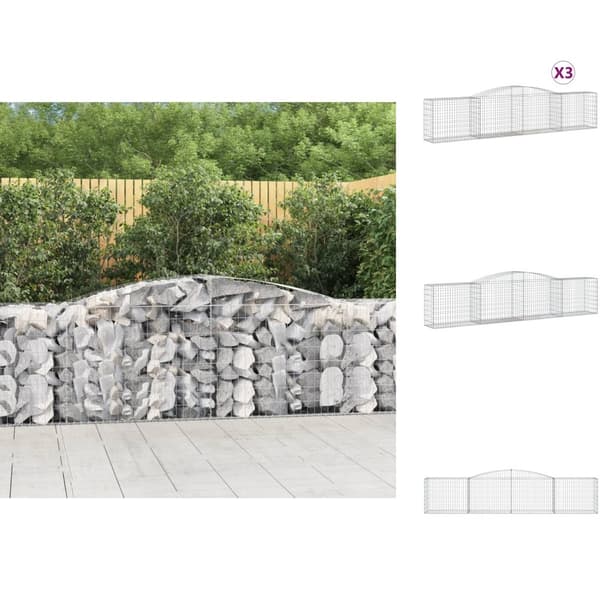 Plantekrukker - Living buede gabionkurve 3 stk. 400x50x80/100 cm galvaniseret jern
