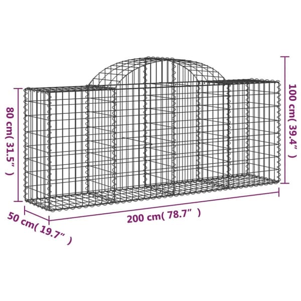 Plantekrukker - Living buede gabionkurve 8 stk. 200x50x80/100 cm galvaniseret jern