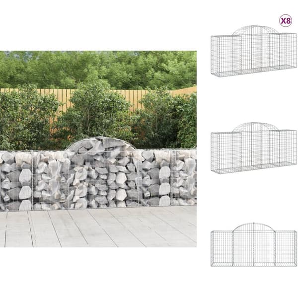 Plantekrukker - Living buede gabionkurve 8 stk. 200x50x80/100 cm galvaniseret jern