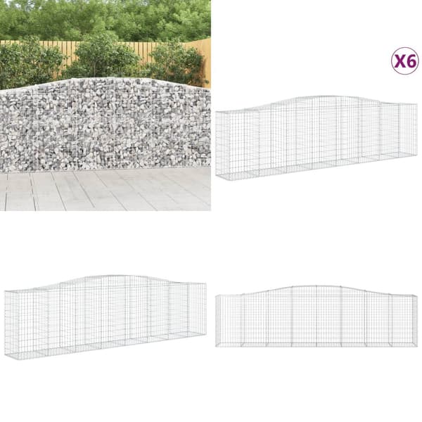 Buede gabionkurve 6 stk. 400x50x100/120 cm galvaniseret jern - Gabion-kurv - Gabion-kurve - Home & Living