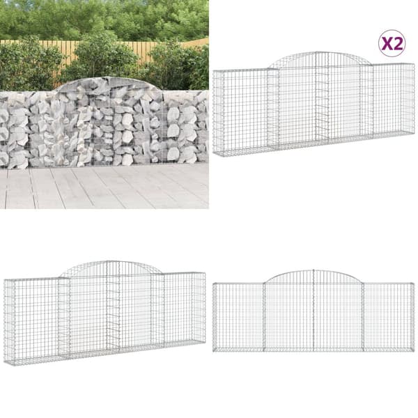 Buede gabionkurve 2 stk. 300x30x100/120 cm galvaniseret jern - Gabion-kurv - Gabion-kurve - Home & Living