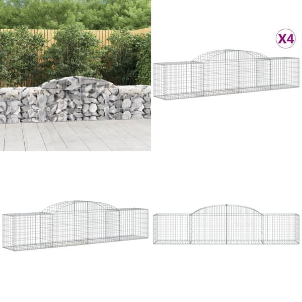 Buede gabionkurve 4 stk. 300x50x60/80 cm galvaniseret jern - Gabion-kurv - Gabion-kurve - Home & Living