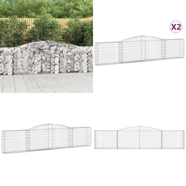 Gabioner bågformade 2 st 400x30x80/100 cm galvaniserat järn - Gabion - Gabioner - Home & Living