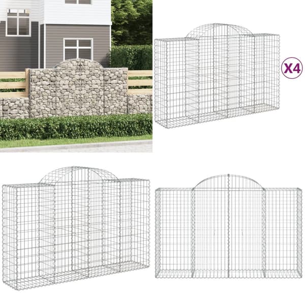 Buede gabionkurve 4 stk. 200x50x120/140 cm galvaniseret jern - Gabion-kurv - Gabion-kurve - Home & Living