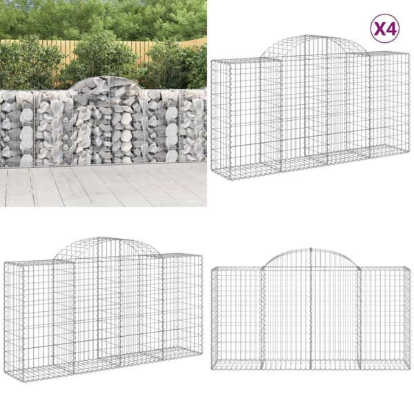 Buede gabionkurve 4 stk. 200x50x100/120 cm galvaniseret jern - Gabion-kurv - Gabion-kurve - Home & Living