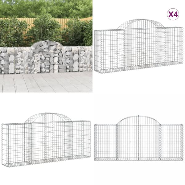 Buede gabionkurve 4 stk. 200x30x80/100 cm galvaniseret jern - Gabion-kurv - Gabion-kurve - Home & Living