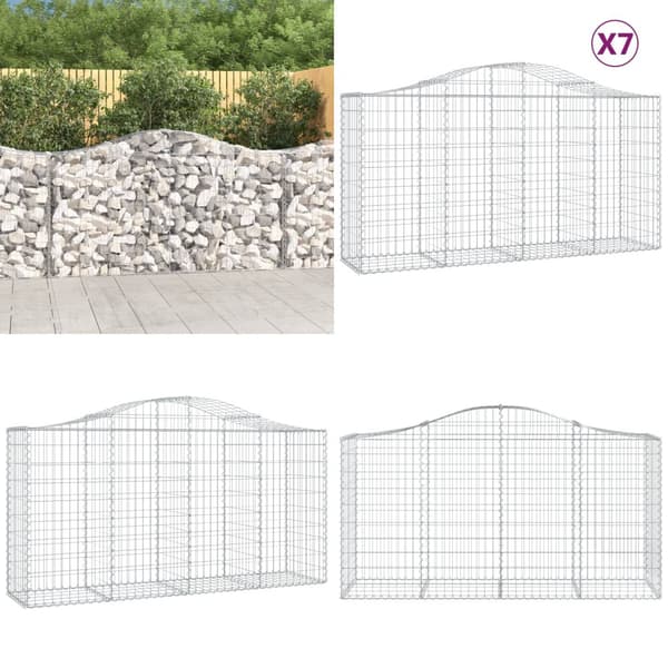 Buede gabionkurve 7 stk. 200x50x100/120 cm galvaniseret jern - Gabion-kurv - Gabion-kurve - Home & Living