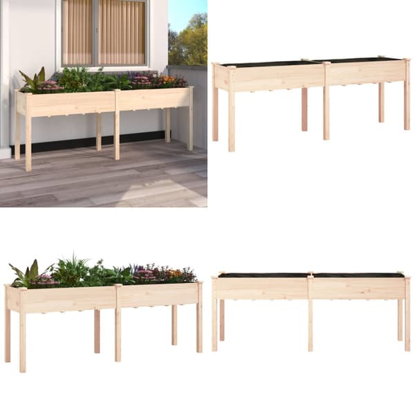Plantekasse med foring 203x53x76 cm massivt fyrretræ - Plantekasse - Plantekasser - Home & Living