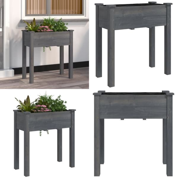 Plantekasse med foring 71x37x76 cm massivt fyrretræ grå - Plantekasse - Plantekasser - Home & Living