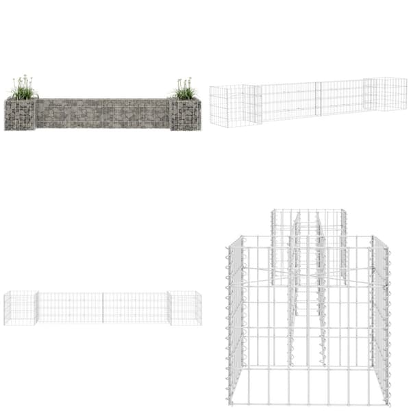 H-muotoinen kivikori/kukkalaatikko teräslanka 260x40x40 cm - Gabion-kori - Gabion-korit - Home & Living
