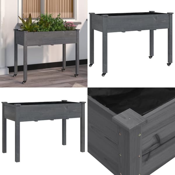 Plantekasse med foring 118x59x80 cm massivt fyrretræ grå - Plantekasse - Plantekasser - Home & Living