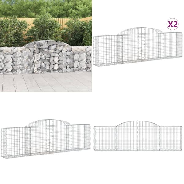 Buede gabionkurve 2 stk. 300x30x80/100 cm galvaniseret jern - Gabion-kurv - Gabion-kurve - Home & Living
