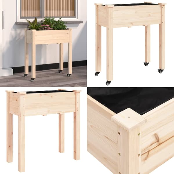 Plantekasse med foring 71x37x80 cm massivt fyrretræ - Plantekasse - Plantekasser - Home & Living