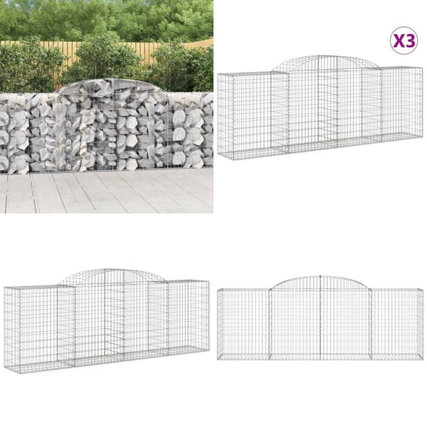 Buede gabionkurve 3 stk. 300x50x100/120 cm galvaniseret jern - Gabion-kurv - Gabion-kurve - Home & Living