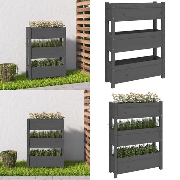 Odlingslåda grå 77x25x104,5 cm massiv furu - Odlingslåda Upphöjd - Odlingslådor Upphöjda - Home & Living
