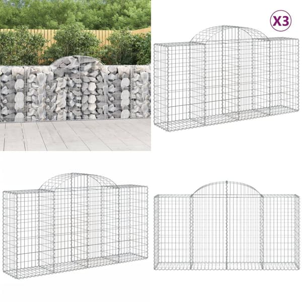Buede gabionkurve 3 stk. 200x50x100/120 cm galvaniseret jern - Gabion-kurv - Gabion-kurve - Home & Living