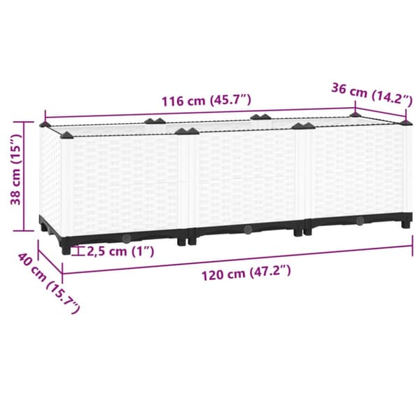 Upphöjd odlingslåda 120x40x38 cm polypropen - Odlingslåda - Blomlåda - Home & Living