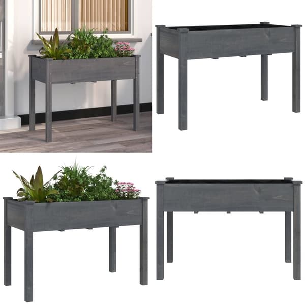Plantekasse med foring 118x59x76 cm massivt fyrretræ grå - Plantekasse - Plantekasser - Home & Living