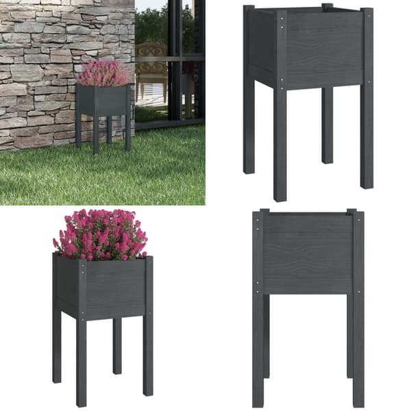 Plantekasse 40x40x70 cm massivt fyrretræ grå - Plantekasse - Plantekasser - Home & Living