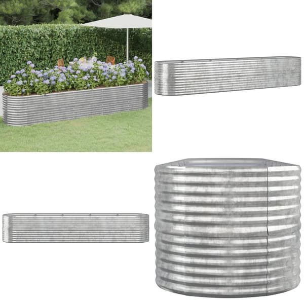 Odlingslåda pulverlackerat stål 368x80x68 cm silver - Odlingslåda Upphöjd - Odlingslådor Upphöjda - Home & Living