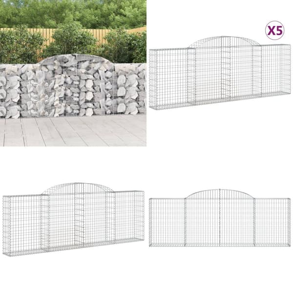 Buede gabionkurve 5 stk. 300x30x100/120 cm galvaniseret jern - Gabion-kurv - Gabion-kurve - Home & Living
