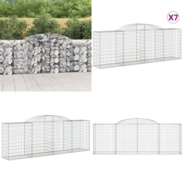 Buede gabionkurve 7 stk. 300x50x100/120 cm galvaniseret jern - Gabion-kurv - Gabion-kurve - Home & Living