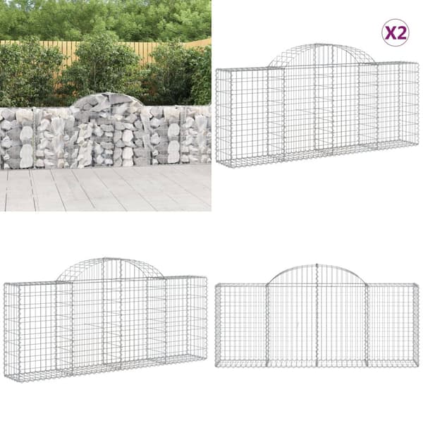 Buede gabionkurve 2 stk. 200x30x80/100 cm galvaniseret jern - Gabion-kurv - Gabion-kurve - Home & Living
