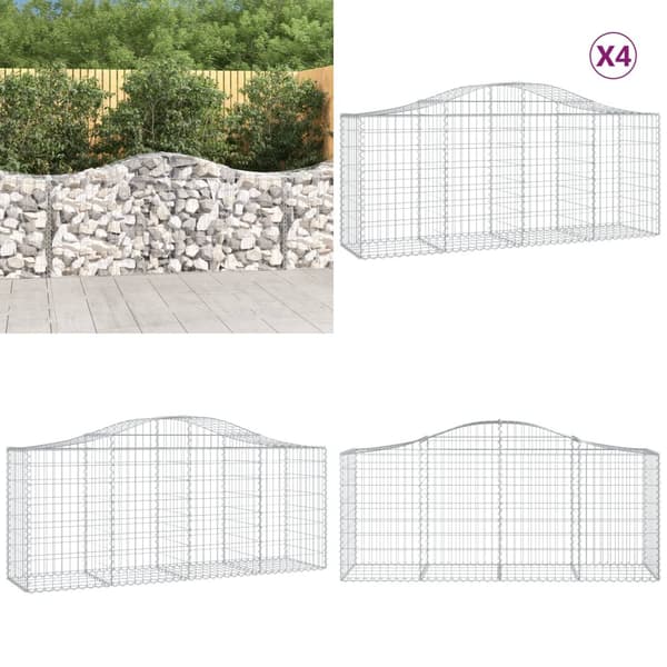 Buede gabionkurve 4 stk. 200x50x80/100 cm galvaniseret jern - Gabion-kurv - Gabion-kurve - Home & Living