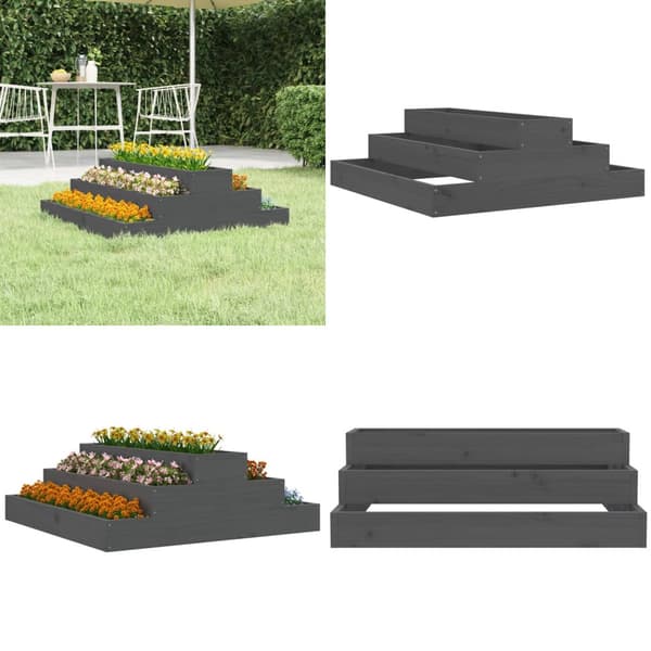Plantekasse 80x80x27 cm massivt fyrretræ grå - Plantekasse - Plantekasser - Home & Living