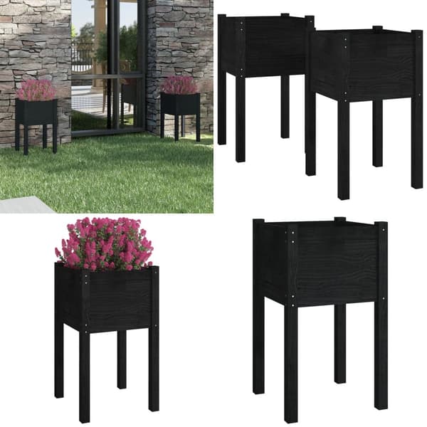 Plantekasser 2 stk. 40x40x70 cm massivt fyrretræ sort - Plantekasse - Plantekasser - Home & Living