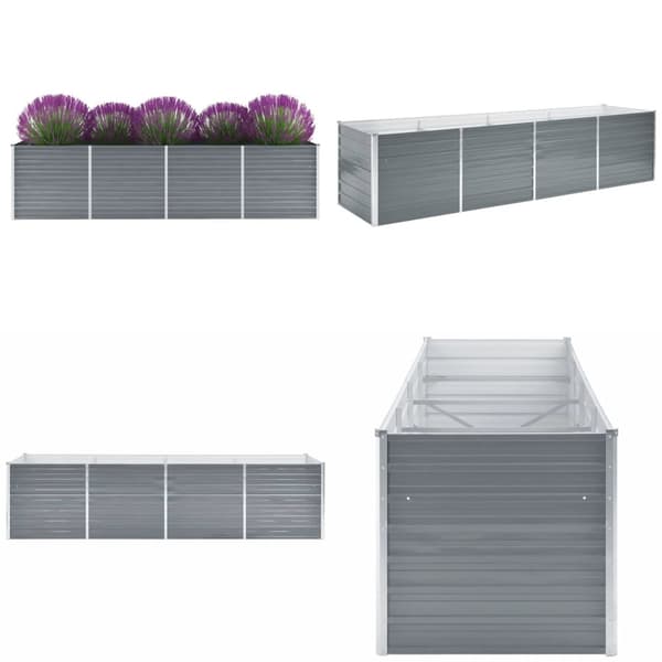 Forhøjet plantekasse 320x80x77 cm galvaniseret stål grå - Plantekasse - Plantekasser - Home & Living