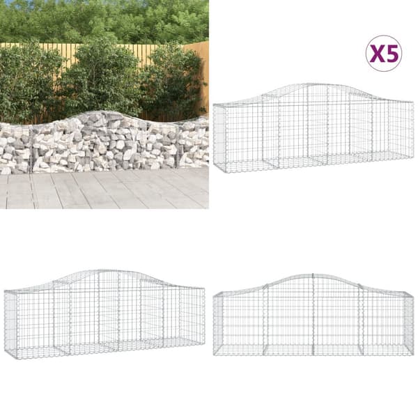 Buede gabionkurve 5 stk. 200x50x60/80 cm galvaniseret jern - Gabion-kurv - Gabion-kurve - Home & Living