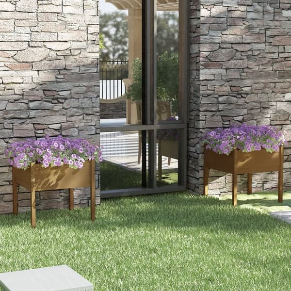 Plantekasser 2 stk. 70x70x70 cm massivt fyrretræ gyldenbrun - Plantekasse - Plantekasser - Home & Living
