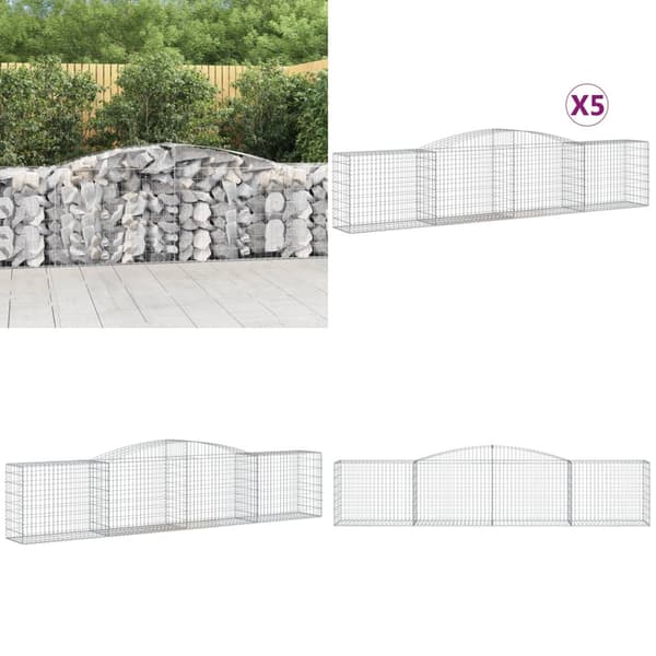 Buede gabionkurve 5 stk. 400x50x80/100 cm galvaniseret jern - Gabion-kurv - Gabion-kurve - Home & Living