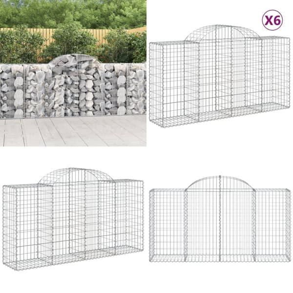 Buede gabionkurve 6 stk. 200x50x100/120 cm galvaniseret jern - Gabion-kurv - Gabion-kurve - Home & Living
